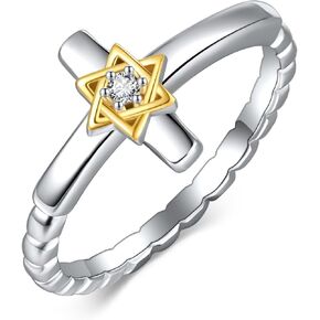 MONGAS Star of David Ring Sterling Silver Cross Ring Star of David Jewelry Gifts for Women Girls