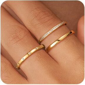 خواتم ذهبية قابلة للتكديس للنساء لا تشوه، مجموعة خواتم زركونيا مكعبة مطلية بالذهب عيار 14 قيراط، مجموعة من خواتم الفرقة المميزة، خواتم الخطبة الوعدية، مقاس 6 7 8 9 10 in Kuwait