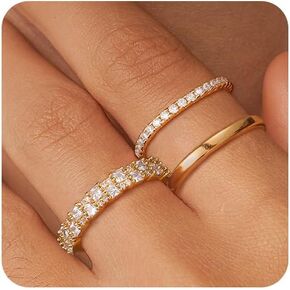 Stackable Gold Rings for Women That Don't Tarnish Trendy14K Gold Plated Stacking Thumb Cubic Zirconia Ring Set Pack Statement Band Rings Promise Engagement Rings Size 6 7 8 9 10