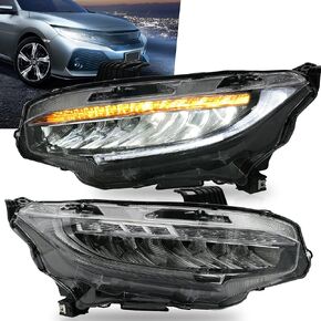 VLAND Headlights Assembly Compatible with 10TH Gen Honda Civic Sedan/Coupe/Hatchback/Type R 2016-2021 W/Dynamic Start-up DRL, LED Front light with Sequential Turn Signal, Plug-n-Play