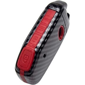 TANGSEN Smart Key Fob Case Compatible with KIA CEED CERATO FORTE NIRO SELTOS SORENTO SOUL SPORTAGE TELLURIDE 3 4 5 Button Keyless Entry Remote Cover Carbon Fiber Pattern Red Silicone