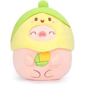 AIXINI Cute Avocado Panda Plush Pillow 10" Panda Stuffed Animal, Soft Kawaii Panda Plushie with Avocado Outfit Costume, Hugging Plush Squishy Pillow Toy for Kids