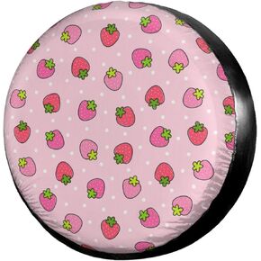 Delerain Pink Strawberry Spare Tire Covers Waterproof Dust-Proof Spare Wheel Cover Universal Fit for Trailer, RV, SUV, Truck and Many Vehicle (17 Inch for Diameter 31"-33")
