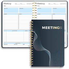 دفتر اجتماعات للعمل مع عناصر العمل، ملاحظات جدول أعمال الاجتماع B5، دفتر مخطط مشروع حلزوني، منظم جدول أعمال ملاحظات اجتماعات المكتب والعمل، 7 × 10 بوصة (أسود) in Kuwait