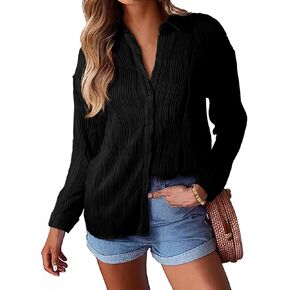 EVALESS Womens Long Sleeve Button Down Shirts Business Casual Work Textured Blouses Tops