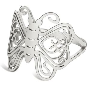 TEAMER Stainless Steel Butterfly Pentacle Ring Celtic Pentagram Ring Wicca Pagan Amulet Jewelry For Women