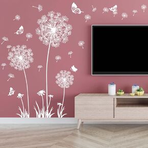 Brown Dandelion Wall Paper Sticker Pull and Stick Flying Butterflies Wall Decor Removable Vinyl Decals Backdrop Home Decoration(Brown)