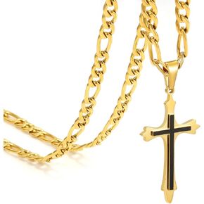 Cross Necklace for Men and Women-Figaro Men Necklace,Gold/Silver Stainless Steel Cross Pendant Necklace for Men,18-24inchs,Holiday Jerewlry Gifts