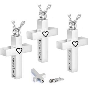 通用 Cross Cremation Necklace for Ashes Memorial Cremation Urn Necklace Stainless Steel Black/Silver Cross Urn Jewelry for Women Men Keepsake Pendant（3 PCS）