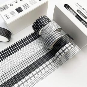 Washi Tape Set, 6 Rolls 16.4ft Long Black Texture Star Moon Decorative Washi Masking Tapes for Scrapbooking, DIY, Craft, Planners, Scrapbooking, Gift Wrapping
