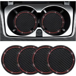 4 PCS Bling Car Cup Coaster, 2.75 Inch Shiny Crystal Rhinestone Cup Holder Insert Coaster, Anti-Slip & Scratch-Proof Auto Cup Mat, Universal Car Accessories for Women Girls (Black& Red)