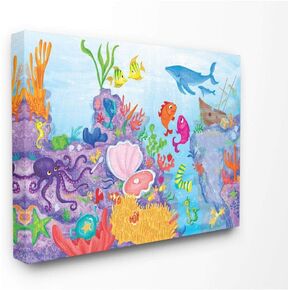 Stupell Industries Colorful Ocean Sea Life Fish Blue Purple Kids Nursery Painting, Design by Artist The Saturday Evening Post Wall Art, 24 x 30, Canvas