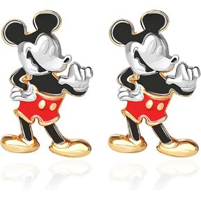 Disney Womens 3D Mickey Mouse Stud Earrings, Official License Flash-Plated and Enamel Sterling Silver Stud Earrings