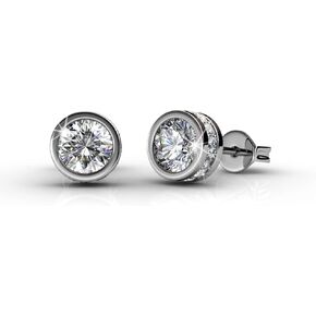 Cate & Chloe Mae 18k White Gold Plated Stud Earrings, Fancy Round Brilliant Earrings with Crystals, Beautiful Round Diamond Cut Sparkling Crystal Stud for Women
