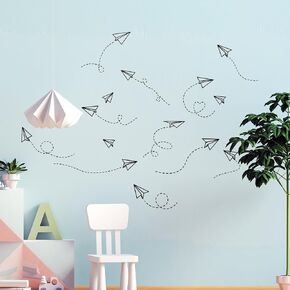 Paper Airplanes Wall Stickers, Removable Vinyl Peel and Stick Wall Decals for Nursery Playroom Bedroom Daycare Center Kindergarten Classroom Wall Decoration Home Indoor DIY Wall Art Decor