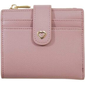 Women's Genuine Leather Small Compact Bi-fold Zipper Pocket Wallet Card Case Purse (Indi Pink)