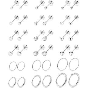 18Pairs 20G 18K Gold-plated Surgical Steel Flat Back Stud Earrings for Women Men Small Tiny Cartilage Earrings Stud for Multiple Piercing Cartilage Helix Hoop Earrings