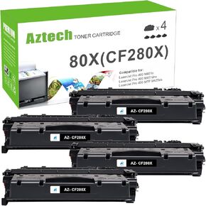 Aztech Compatible Toner Cartridge Replacement for HP 80X CF280X 80A CF280A for HP Pro 400 M401A M401D M401N M401DNE MFP M425DN Printer Ink (Black, 4-Pack)