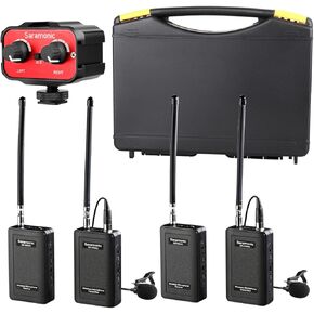 Saramonic Wireless VHF Lavalier Microphone Bundle with 2 Bodypack Transmitters, 2 Receivers, and 2-Ch Mixer for DSLR Cameras, Camcorders and More - 200' Wireless Transmission Range (Black, Red)