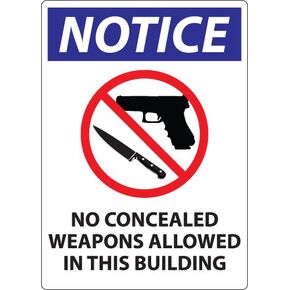 Zing Green Products 1812S Recycled Polystyrene "Notice No Concealed Weapons Allowed" Label, Self-Adhesive, 10" Length, 7" Width, Pack of 2