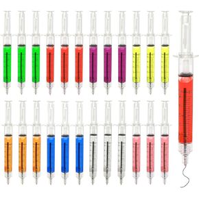 24pcs MultiColor Syringe Pens Bulk Write In Black Ink Nurse Pens Doctor Play Return Gift Office Supplies Hallowen Cosplasy