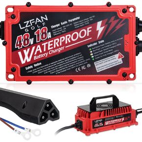 18 AMP Golf Cart Battery Charger for 48 Volt Club Car with Triangle 3-Pin Style Plug and Rapid Charge Cable, Portable Waterproof Golf Cart Charger Compatible with EZGO RXV & TXT
