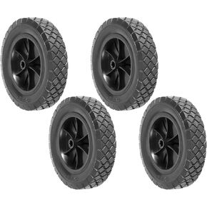 4 Pack 8 Inch Solid Rubber Wheels, Hand Truck Wheel Replacement Rubber Tire, Replacement Tire with 1/2 Bore Offset Axle for Cart, Trolley, Lawn Mover