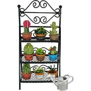 SAMCAMI Dollhouse Furniture Flower Stand Set (11pieces) - Vintage Metal Plant Stand and Other Miniature Accessories for 1 12 Scale Dollhouse Balcony Decoration (Black)
