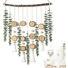 Boho Bathroom Wall Decor Fake Hanging Eucalyptus Artificial Eucalyptus Greenery Faux Hanging Plants Stems on 16 inches Wooden Stick Rustic Farmhouse Decor for Bedroom Kitchen Dining Room
