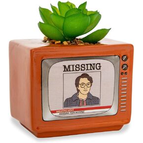 Silver Buffalo Stranger Things Missing Barb 4-Inch Ceramic Mini Planter with Artificial Succulent | Flower Pot, Faux Indoor Plants