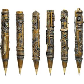 Design Toscano Industrial Steampunk Sculptural Ink Transport Pens, Antique Gold