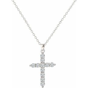 14K Gold Plated Cubic Zirconia Cross Necklace for Women and Girls Silver Cross Pendant Necklaces Simple Dainty Necklace Anniversary Birthday Christmas Gifts