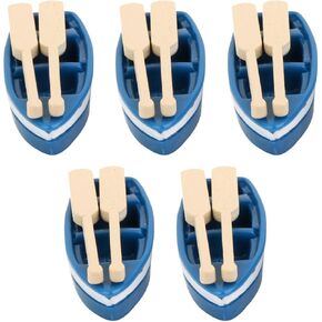 SEWACC 15 Sets Lovely Rowboat Mini Blue Wood Boat Miniature Rowboat Figurines Little Resin Boat Canoe Paddles Micro Landscape for Fairy Home Decoration