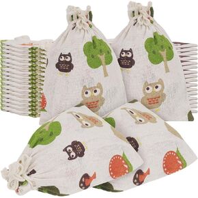 CAIRIAC Reusable Owl Gift Bags Drawstring Pouches, Cotton Wrap Bags for Birthday Wedding Holidays Party Favor Gifts Wrapping Treat Bags (5x7 Inch, 20pcs)