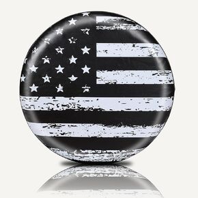 Moonet Spare Tire Cover for RV Trailer,Waterproof PVC Faux Leather Wheel Cover with American Flag Fit for Truck,Trailer,RV,SUV,Camper and Most Vehicle (Black-Grey, for Tire Diameter 27"-29")
