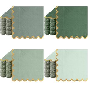 100 Pack Scalloped Cocktail Napkins with Gold Foil Accents Beverage Napkins Scalloped Disposable Paper Napkins for Wedding Shower Baby Dinner Birthday Party Supplies 5 x 5'' (Dusty Pink)