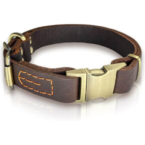 Leather Martingale Dog Collar, Soft Genuine Cowhide Handmade Assembled Stainless Steel Chain Martingale Collar Adjustable for Medium Large Dogs Pets. (L, Neck 20-25"(Martingale))