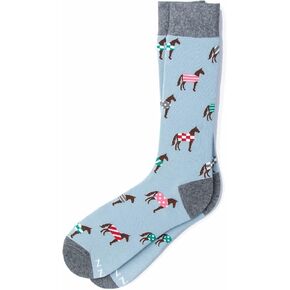 Men's Alynn Light Blue Horse Blanket Derby Day Racing Novelty Crew Dress & Troser Socks