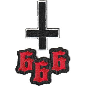Lot of 2 Satanic Inverted Upside Down Cross 666 Mark of The Beast Demonic Embroidered Appliques Iron-on Patches