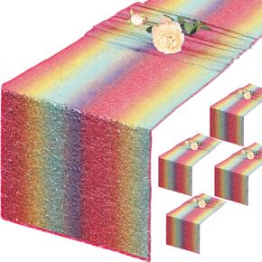 DUOBAO Table Runner 2 Pack Rainbow Sequin Table Runner 72 Inches Long Wedding Table Runner 12x72-Inch Home Decor Glitter Table Runner Table Linen Overlay Table Runners Party Supplies (12x72-Inch)