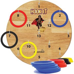 Funsparks Hook It Ring Toss Game for Kids & Adults – includes 24 Rings and Extra Hook – Indoor & Outdoor Games for Family and Friends – Safe Alternative to Darts