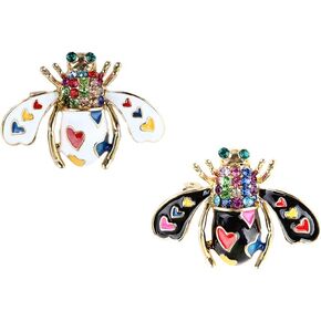 Set of 2 Bee Brooch Pin Fashion Enamel Rhinestones White an Black Bee Brooches with Love Heart Lapel Pins Jewelry Accessories for Clothes Collar Dress Scarf Bag Jackets Decoration Gift