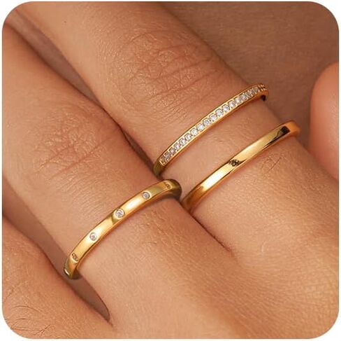 خواتم ذهبية قابلة للتكديس للنساء لا تشوه، مجموعة خواتم زركونيا مكعبة مطلية بالذهب عيار 14 قيراط، مجموعة من خواتم الفرقة المميزة، خواتم الخطبة الوعدية، مقاس 6 7 8 9 10 in Kuwait