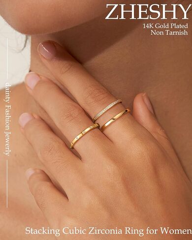 خواتم ذهبية قابلة للتكديس للنساء لا تشوه، مجموعة خواتم زركونيا مكعبة مطلية بالذهب عيار 14 قيراط، مجموعة من خواتم الفرقة المميزة، خواتم الخطبة الوعدية، مقاس 6 7 8 9 10 in Kuwait
