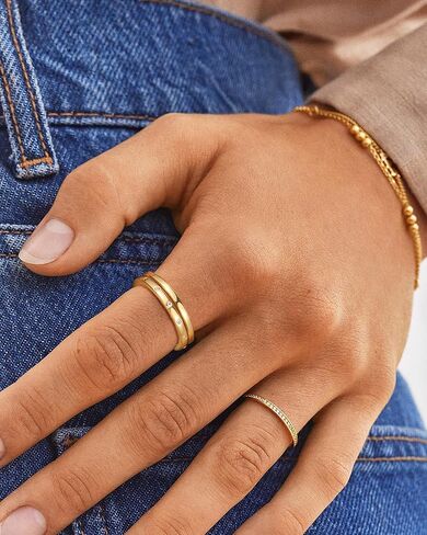 خواتم ذهبية قابلة للتكديس للنساء لا تشوه، مجموعة خواتم زركونيا مكعبة مطلية بالذهب عيار 14 قيراط، مجموعة من خواتم الفرقة المميزة، خواتم الخطبة الوعدية، مقاس 6 7 8 9 10 in Kuwait