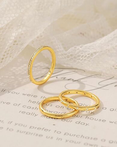 خواتم ذهبية قابلة للتكديس للنساء لا تشوه، مجموعة خواتم زركونيا مكعبة مطلية بالذهب عيار 14 قيراط، مجموعة من خواتم الفرقة المميزة، خواتم الخطبة الوعدية، مقاس 6 7 8 9 10 in Kuwait