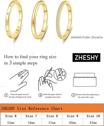 خواتم ذهبية قابلة للتكديس للنساء لا تشوه، مجموعة خواتم زركونيا مكعبة مطلية بالذهب عيار 14 قيراط، مجموعة من خواتم الفرقة المميزة، خواتم الخطبة الوعدية، مقاس 6 7 8 9 10 in Kuwait
