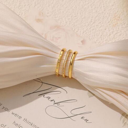 خواتم ذهبية قابلة للتكديس للنساء لا تشوه، مجموعة خواتم زركونيا مكعبة مطلية بالذهب عيار 14 قيراط، مجموعة من خواتم الفرقة المميزة، خواتم الخطبة الوعدية، مقاس 6 7 8 9 10 in Kuwait