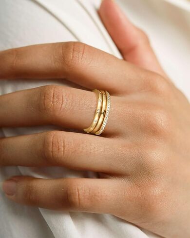 خواتم ذهبية قابلة للتكديس للنساء لا تشوه، مجموعة خواتم زركونيا مكعبة مطلية بالذهب عيار 14 قيراط، مجموعة من خواتم الفرقة المميزة، خواتم الخطبة الوعدية، مقاس 6 7 8 9 10 in Kuwait