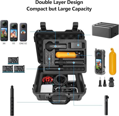 Hard Case Compatible with Insta360 X4 - Insta 360 Premium Accessories Compact Hard Shell Carrying Case Waterproof Protector Portable for Travel or Storage for X4 X3 ONE X2, Black in Saudi Arabia
